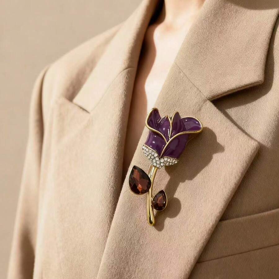 1 pieza Broche de tulipán elegante y de moda con rhinestones, accesorio versátil para uso diario en ropa y bolsos - A - Ver 1