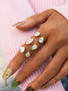 Frminee 3 piezas/1 pieza Anillo de mujer de acero inoxidable chapado en oro con zirconia cúbica vintage, anillo de declaración de lujo, accesorios de joyería, regalo para ella - Dorado - Ver 4