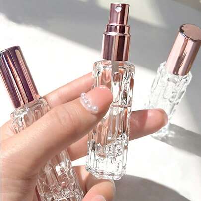1个10毫升玻璃香水喷雾瓶，玫瑰金铝制喷头，可重复灌装喷雾瓶，按压式空瓶