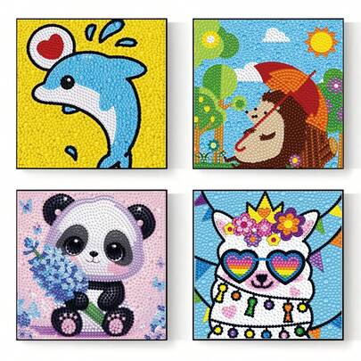 1件套全套钻石画艺术套装，卡通DIY钻石马赛克艺术套装，5D钻石画马赛克套装，女孩节日手工用品，包含画布、钻石袋、工具套装，适合家居墙面装饰、桌面装饰和节日礼物，送给朋友，儿童节日派对礼物