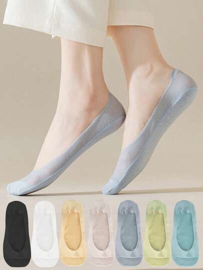 5 pares de calcetines de malla de unicolor para mujer en verano, anti-pelusas, absorben el sudor, resistentes al desgaste, transpirables y no sofocantes