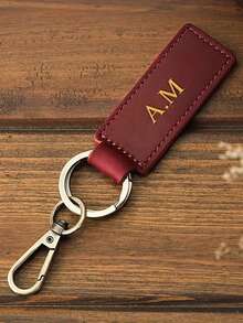 1pc Personalized Name Keychain, Large Ring Keychain - Customized Keychain - Wristlet Keychain - Bag Charm - Car Keychain - Gift For Her - Luggage Tag, Faux Leather, Personalized Heart-Shaped Keychain, Gift For Her - Multicolor - View 5