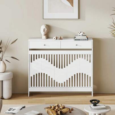 Radiator Cover White Modern MDF Vertical Slats Wood Decorative Cabinet For Living Room Bedroom Hallway