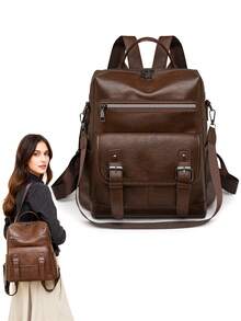 Women's Backpack, Fashionable PU Leather Women's Backpack, Convertible Women's Backpack Tote Bag Tote, Suitable For Work, Travel, University Campus School Bag - 棕色 - 查看 1
