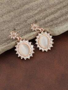 1 paire de boucles d'oreilles géométriques vintage élégantes, esthétique haut de gamme, inspirée de la nature - Multicolore - Voir 2