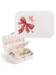 1pc Personalized Heart & Bow Jewelry Box, Convenient Jewelry Travel Case, Suitable As Birthday/Valentine's Day/Holiday Gift For Mother/Wife/Girlfriend