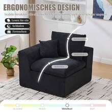 2-Seater Sofa Made Of Corduroy. Modern Living Room Sofa With Foam And Spring Core. Comfortable Fabric Sofa With Cushions, Ideal For Living Rooms And Apartments. - 黑色 - 查看 9
