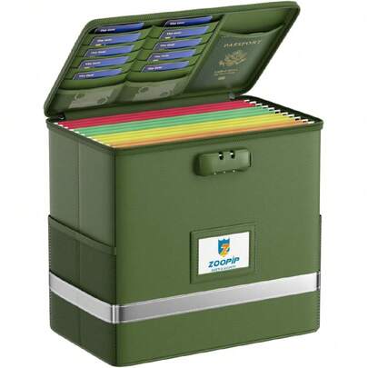 Fireproof File Box With Lock, Document Box Storage Organizer, Suitable For Hanging File Folders In Letter Size, Collapsible File Box, Reflective Strip For Fast Find (Small, Green),37596281