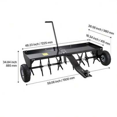 101.6cm/121.92cm Tow-Behind Plug Aerator With Hitch - Heavy-Duty Metal Construction, Manual Operation, No Electricity Needed For Lawn Care & Turf Maintenance, Sleek Metal Design | Sturdy Wheel Construction