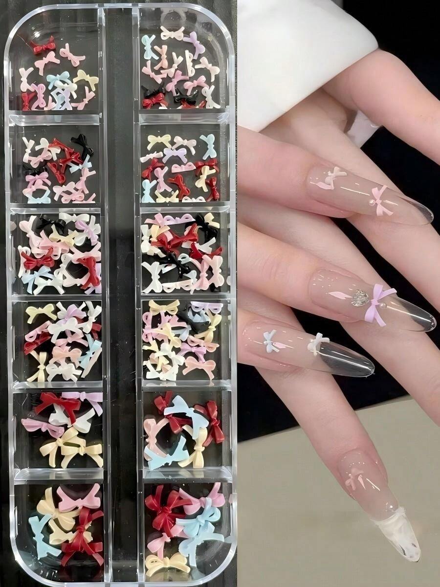 12格迷你蝴蝶結美甲裝飾,彩色樹脂水鑽法式美甲指甲配件,美甲用品指甲飾品 - 彩色 - 查看 1
