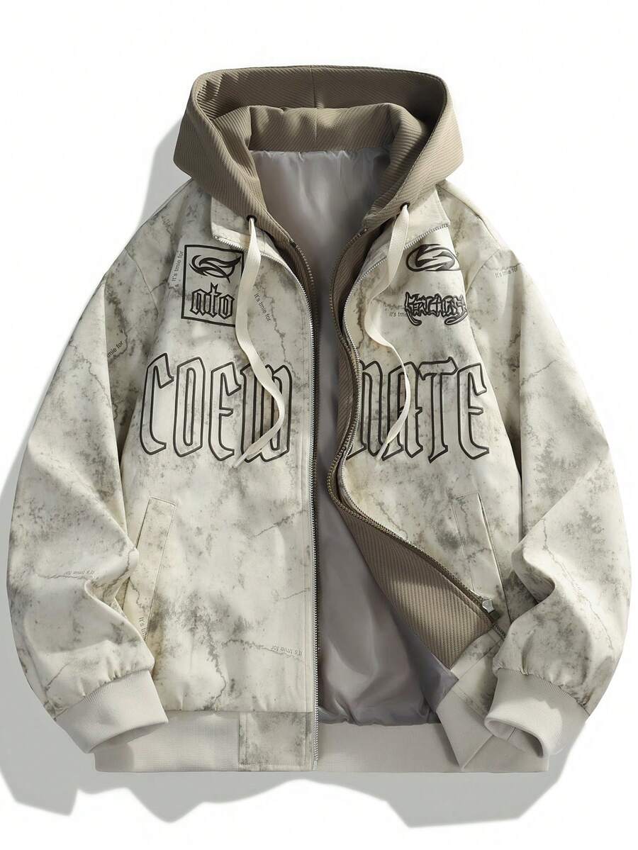 Jaket Pria Baru Musim Semi/Gugur Kasual Longgar dengan Hoodie - Khaki - View 1