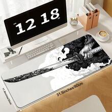 1pc Anime Japanese Samurai Sword Mouse Pad, Black And White Color, Large Desk Mat, Stitched Edge, Non-Slip Rubber Base, Suitable For Home Office, Size Options, Can Be Given As Christmas, Halloween Gift For Women, Girlfriend, Male Friends