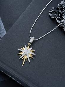 1pc Fashionable Retro Personalized Versatile Style Micro-Paved Cubic Zirconia Pendant Copper Color-Blocked Eight-Pointed Star Pendant Necklace, Can Be Worn By Both Men And Women, Suitable For Daily Travel And Vacation Decoration, Valentine's Day, Birthdays, And Preferred Gifts - Multicolor - View 3