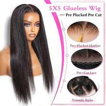 6x5 Lace Wear And Go Glueless Wig Human Hair Pre-Plucked, Pre-Cut Lace Glueless Wigs, No Glue Lace Front Closure Wig Straight, 180% Density, 24 Inch