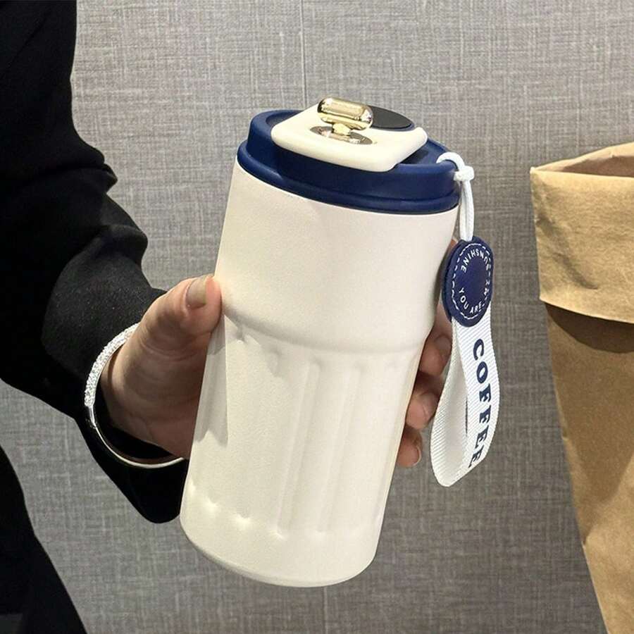 Stainless Steel Smart Temperature Cup Bounce Cover Good-Looking Vacuum Cup Coffee Cup Vacuum Cup Portable Portable Cup, 420ml - 藍色 - 查看 1