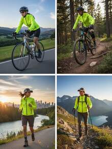 Qualicos Women's Lightweight Breathable Full Zip Cycling Jacket, Outdoor Sports Reflective Long Sleeve Sportswear With Reflective Stripes And Back Pocket, Suitable For Cycling, Running, Hiking - Mustard Yellow - View 3