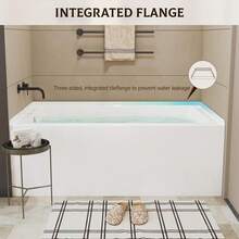60" X 32" Acrylic Drop-In Bathtub, Glossy White Soaking Tub With Storage Ledge, Left Drain & Integral Flange - 左側排水管 - 查看 6