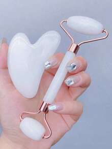 1pc Face Beauty Massage Tool Set, Including Roller, Massage Board, Body Back Scraping Gua Board, Pink And White Options - Nhiều màu - Xem 9