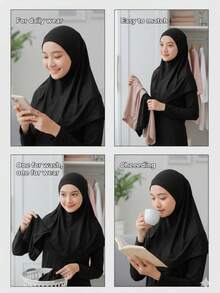 4pcs Muslim Prayer Hijab Cap Set For Girls, Solid Color Breathable Elastic, Muslim Arabic Headscarf, Full Coverage, Skin-Friendly, Soft & Stretchy, Suitable For Daily Wear - Multicolor - View 4