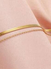 2pcs Fashion Versatile Layered Flat Chain Anklet, Elegant Gold Tone Blade Chain Anklet, Suitable For Women Daily Wear, Holidays, Beaches, Parties, Girlfriend Valentine's Birthday Gift - Gold - View 2