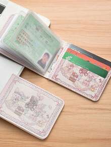 兔子和熊，驾驶证和野餐系列原创设计可爱蕾丝保护套和卡包，适合女孩的卡夹、钱包、名片夹、信用卡夹、身份证夹、女孩照片卡夹、女孩钱包、迷你钱包、卡包 - 彩色 - 查看 4