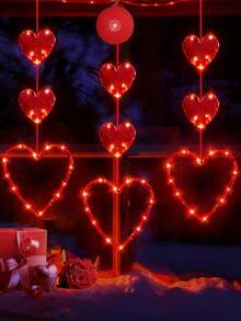 3件套情人节窗台灯饰套装，电池供电。包含一个悬挂式红色发光心形吸盘LED灯。适用于2026年节日装饰，可用于壁炉架、窗台和室内环境。 - 彩色 - 查看 8