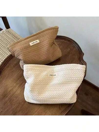 Handmade Woven Cosmetic Bag - Artistic Crochet Zipper Makeup Pouch, Minimalist Women Clutch ,Travel Essential Bag