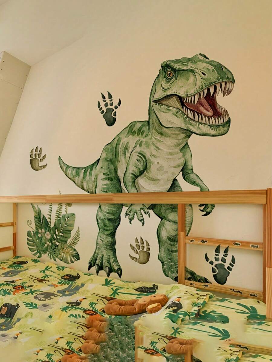 Cartoon Hand-Painted Dinosaur & Plant Wall Stickers, Nursery Bedroom Decor, Kindergarten Wall Decoration, Living Room Background Wall Home Decals - Multicolor - View 1
