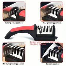 4-Stage Kitchen Knife Sharpener, Handheld Multi-Function 3-Level Quick Sharpening Tool With Non-Slip Base, Fashionable Kitchen Sharpening Accessory, Movable Top Hook, Random Delivery Of Sharpener With Numeric Scale - Black - View 7