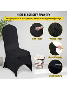 50Pcs 100Pcs Arched Chair Covers Spandex Black Or White Folding Kitchen Chairs Cover Universal Washable Slipcovers Protector Removable Chair Seat Covers For Wedding Party Dining Room Banquet Event - Black - View 3
