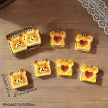 4/8 piezas Lindo colgante de resina con diseño de comida de dibujos animados, diseño de pan tostado con oso, diseño de pan tostado con mermelada en forma de corazón - Adecuado para hacer joyas DIY, pendientes, collares, llaveros y accesorios decorativos - Mezcla aleatoria - Colgante de oso tostado - Ver 3
