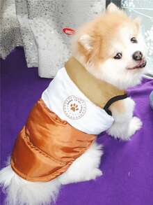 1 pieza Abrigo rompevientos para mascotas con contraste de colores, cálido para perros pequeños y medianos en invierno - Café integral - Ver 10