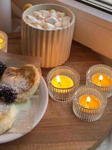 4个/套烛台，4个/12个，2英寸 x 1.4英寸小型玻璃茶蜡烛台（不含蜡烛），非常适合用作婚礼餐桌中心装饰、节日派对家居装饰、感恩节装饰、朋友聚会装饰、婚礼装饰 - 紫色 - 查看 3