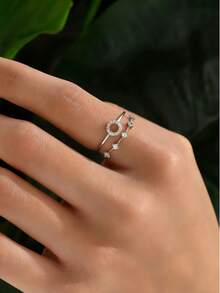 水鑽裝飾開口戒指 - 銀色 - 查看 1