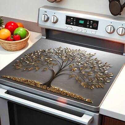(Best Seller!!!) 1pc Flat Stove Protector Mat, Rubber Non-Slip Heat Resistant Kitchen Utensil Pad, Suitable For Induction Cooktop, Glass Stove, Multi-Purpose Scratch Proof Mat, Also Can Be Used As Oven, Washing Machine, Dryer Pad And Kitchen Decor.