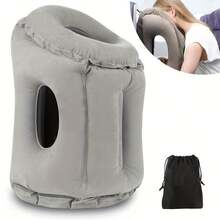 Ergonomic Inflatable Travel Pillow For Sleeping - Premium Flocked Fabric, Neck/Head/Lumbar Support, With Drawstring Bag, Portable, Ideal For Airplanes, Cars, Buses & Office Use - Multi-purpose travel pillow - 查看 4