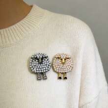 1入流行合金綿羊造型胸針，配以假珍珠裝飾，適合女士節日派對服飾，外套配件