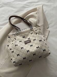 Bolso de hombro de gran capacidad de unicolor y peluche, adecuado para la escuela, viajes, compras y citas - Blanco - Ver 7