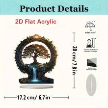 2D平面亚克力装饰生命树艺术品 - 2D平面印刷，植物主题，桌面摆件，适用于家庭和办公室，是理想的礼物，无需电池 - 彩色 - 查看 5