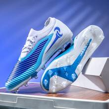 Zapatos de Fútbol Profesional Serie Dark Demon 6 Zapatos de Entrenamiento y Competición con Tacos Serie para Adultos y Jóvenes Hombres AG Zapatos con Tacos Antideslizantes - Azul zafiro blanco - Ver 2