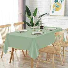 5片鼠尾草绿塑料桌布，长方形，PEVA材质，一次性使用，适用于生日派对、学校食堂和餐厅 - 彩色 - 查看 2