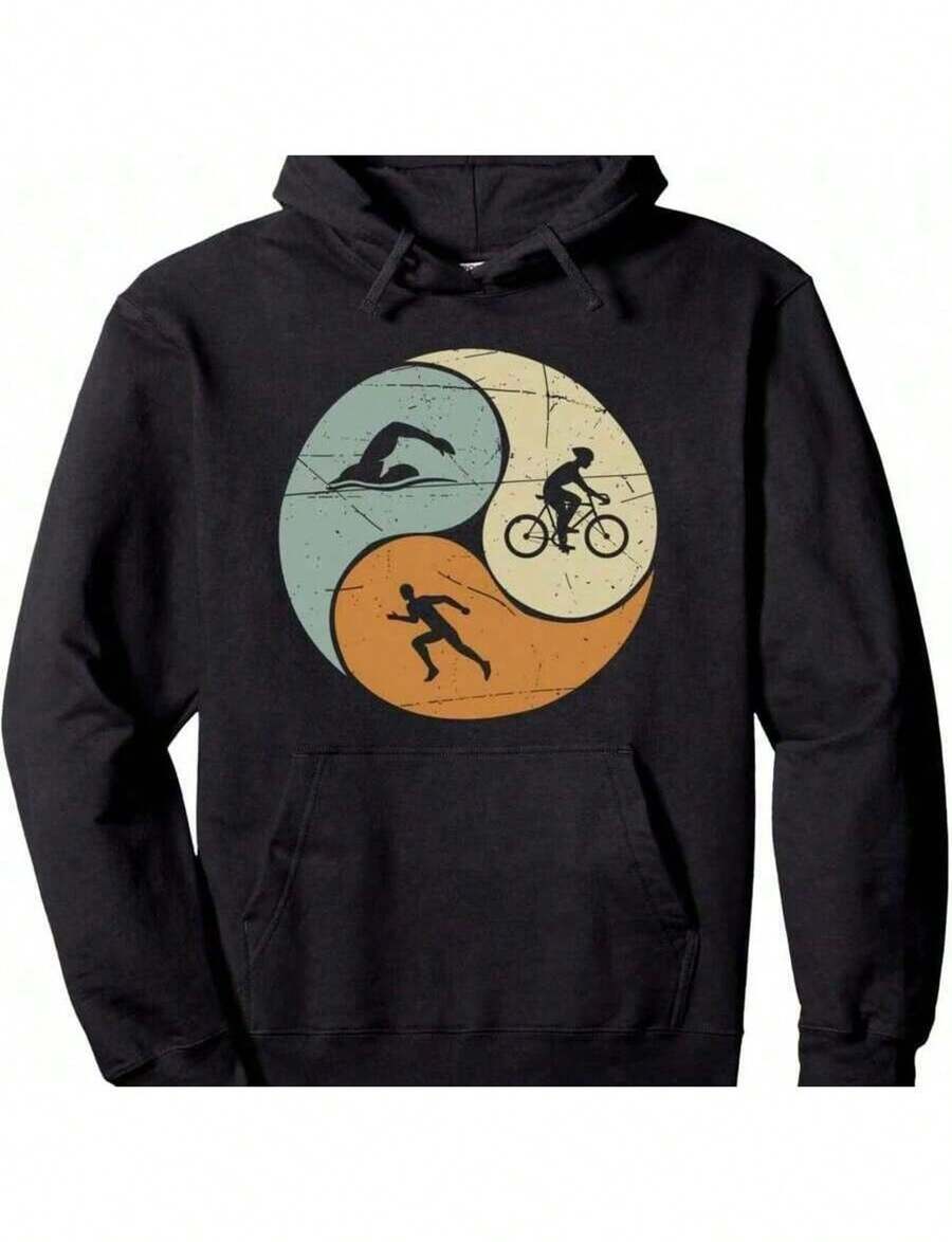 Sudadera con capucha de triatlón para hombre, suave y elegante, de inspiración urbana, con cordón ajustable y bolsillos delanteros. Perfecta para... - Negro - Ver 1