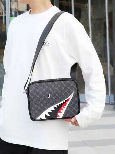 1pc Fashionable Printed Shoulder Bag, High-Quality Crossbody Bag With Shark Print, Casual Business Bag For Daily Use, Suitable For Teenagers, Ideal Gift For Valentine's Day, All Seasons Valentine's Day Phone Bag