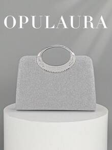 Túi xách cầm tay dự tiệc OpulAura dành cho nữ, đính đá pha lê lấp lánh sang trọng, thích hợp cho các buổi dạ hội, tiệc tùng, sinh nhật, đám cưới, dùng làm túi cô dâu, túi dự tiệc, phụ kiện cưới. - Bạc - Xem 3