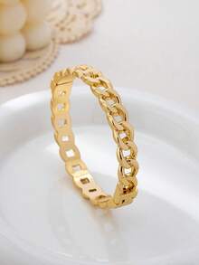 3 Stücke/1 Set minimalistisches geometrisches asymmetrisches Tropfen-Design Armreif Set mit dicker Textur in Goldton, geeignet für Frauen, massiv und glatt aus Metall & Zinklegierung - Goldgelb - Übersicht 7