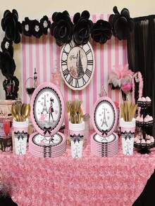 20 Pcs Paris Eiffel Tower Tableware Set | Serves 20 Guests | Paris Theme Tableware Set Kit, Oh La La Baby Shower Birthday Paris Theme Party Supplies,Includes 7 "/9" Plates, Cups And Napkins - Multicolor - View 4