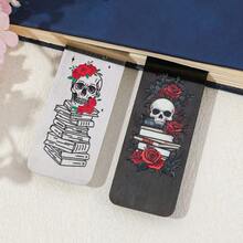 Dark Gothic Skeleton Rose Metal Bookmark - "Dark Fairy Tale" Slogan Design Reading Mark Gothic Aesthetics Enthusiasts, Dark Literature Readers First Choice.