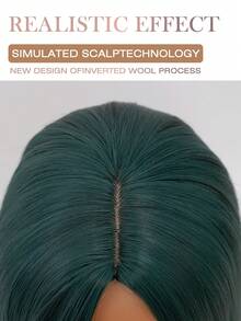 黑色挑染绿色中分长直发假发，26英寸，女士自然直发假发，蓬松透气，耐热合成纤维假发，非常适合初学者打造时尚日常造型，完美适用于约会、拍照、角色扮演、优雅派对、音乐节、聚会等场合。 - 挑染綠色 - 查看 6