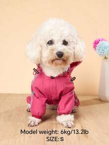 Lightweight Polyester Reflective Stripe Full Coverage 4-Leg Dog Raincoat, Waterproof Pet Apparel Suitable For Small Poodle All Year Round - Multicolor - View 6