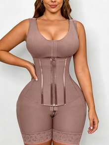 一件装女士哥伦比亚塑身衣，塑身连体裤，束腰带，收腹提臀连体裤，显瘦连体裤，拉链纽扣闭合连体裤，适合多种场合 - 鏽棕色 - 查看 4